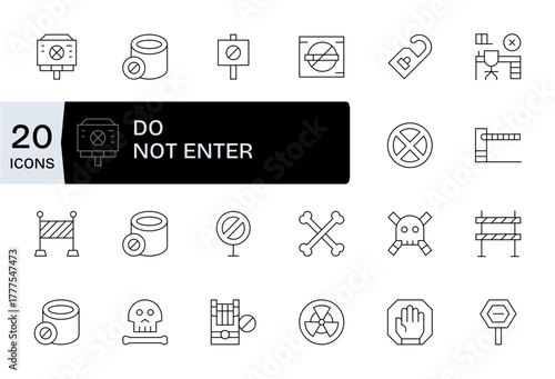 Do Not Enter Vector Graphics Pack including 20 Thin Line Retina Ready PIXEL Perfect Icons
