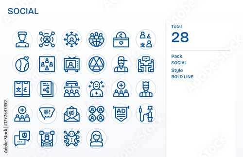 Social Vector Icon Arsenal with 28 128x128 Bold Line Detail Enhanced designs