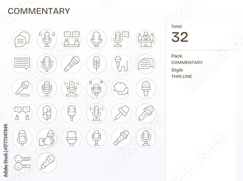 32 128x128 Pixel Optimized Vector Icons for Commentary in Thin Line Theme