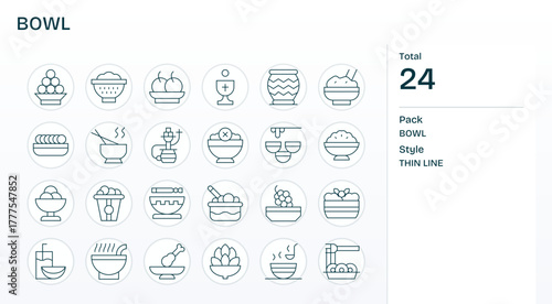 Bowl Modern Vector Collection with 24 Thin Line Retina Ready Detail Enhanced Icons