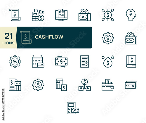 Cashflow Exclusive Vector Set featuring 25 Regular Line Pixel Aligned 64x64 Icons