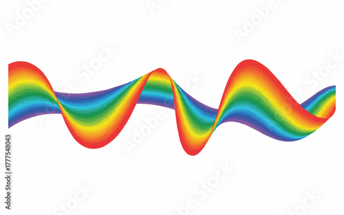 Vibrant rainbow ribbon waves dynamically across a clean white background, symbolizing hope and joy in a modern, abstract design.