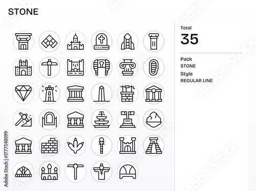 Stone Premium Vector Bundle with 35 Retina Ready Pixel Optimized Regular Line Icons
