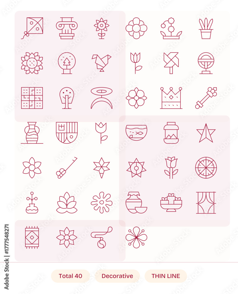 Fototapeta premium Thin Line Display Perfect Vector Icons from Decorative Set with 40 Retina Ready Icons