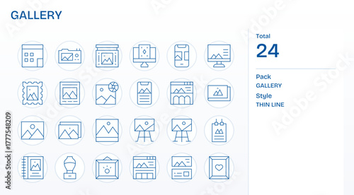 Gallery Detail Enhanced Vector Set with 24 128x128 Thin Line Icons