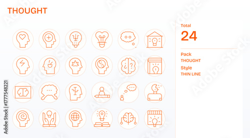 Thought Vector Graphics Pack including 24 Thin Line 128x128 Pixel Optimized Icons