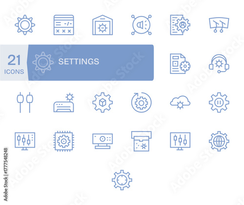 25 High Resolution Vector Icons for Settings in Pixel Aligned Regular Line Format