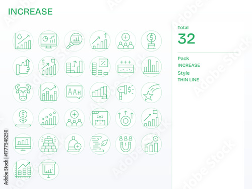 Increase Design Vector Icons featuring 32 PIXEL Perfect Thin Line Style