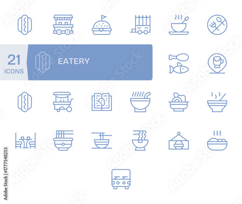 Eatery Comprehensive Vector Bundle with 25 PIXEL Perfect Regular Line 64x64 Icons