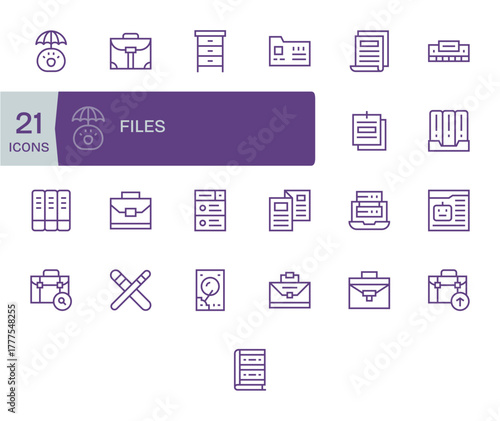 Files Vector Icon Collection with 25 256x256 Regular Line Designs