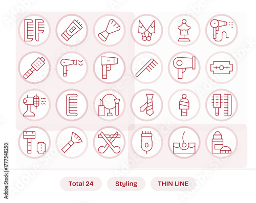 Styling Comprehensive Vector Bundle with 24 Detail Enhanced Thin Line 64x64 Icons