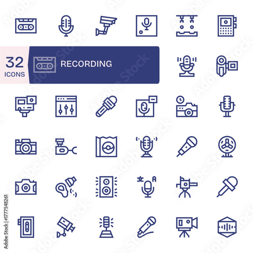 Recording featuring 32 Retina Ready Vector Icons in Bold Line Design