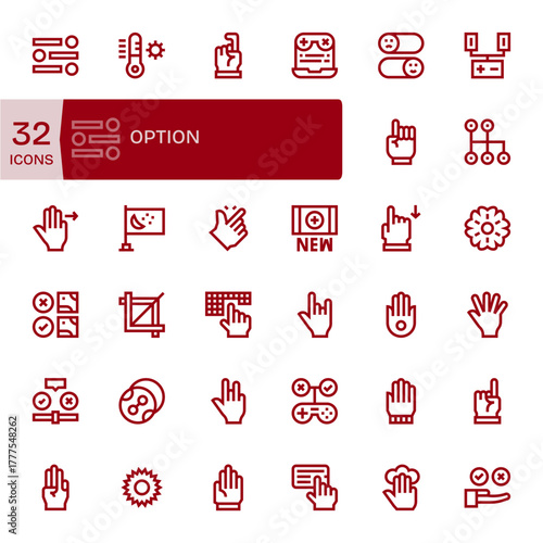 Option Vector Icon Collection featuring 32 Display Perfect 128x128 Bold Line Designs