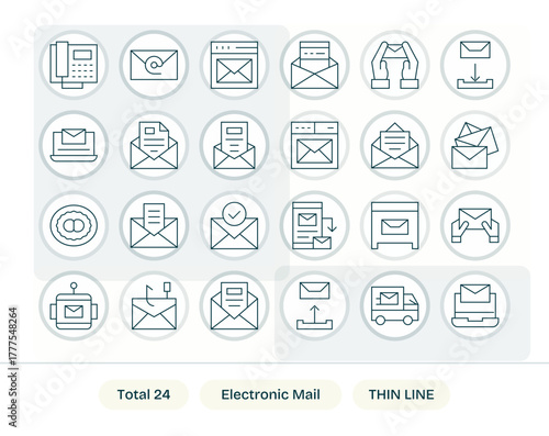 Electronic Mail Design Vector Icons featuring 24 Detail Enhanced Thin Line Style
