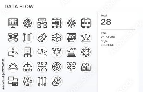 28 Bold Line Pixel Optimized Vector Icons tailored for Data Flow 256x256 interface