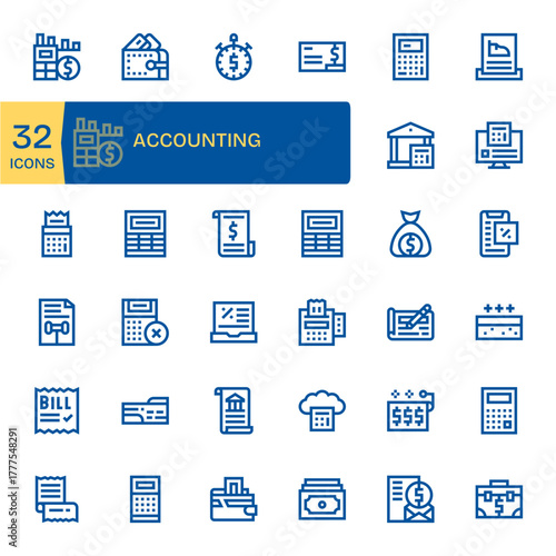 32 Bold Line Vector Icons designed for Accounting in 256x256 Pixel Aligned format