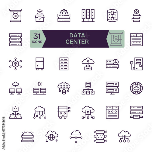 Data Center Professional Vector Set with 35 Regular Line Detail Enhanced 256x256 Icons