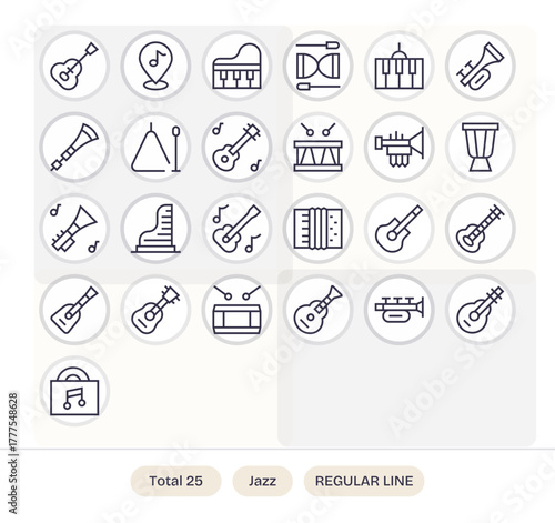 Jazz including 25 64x64 Regular Line Vector Illustrations