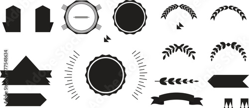 Big set of black premium quality badges. Premium quality, guaranteed, certified sticker tag collection. Vintage black badge label for marketing.