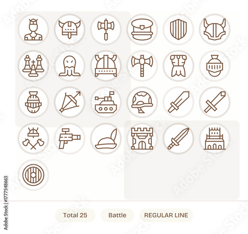 Battle Modern Vector Collection with 25 Regular Line 256x256 PIXEL Perfect Icons