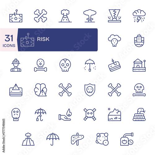 Risk High Resolution Vector Icon Pack with 35 Regular Line PIXEL Perfect Elements