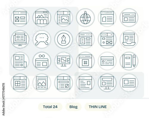Blog Vector Graphics featuring 24 Thin Line Editable Retina Ready Designs