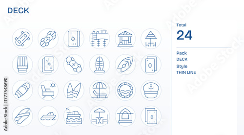 Thin Line Style Deck Vector Icons with 24 256x256 Grid Fitted Designs