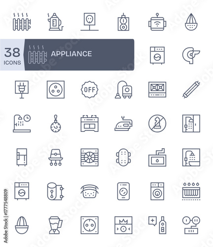 42 Pixel Aligned Regular Line Vector Icons from Appliance Collection