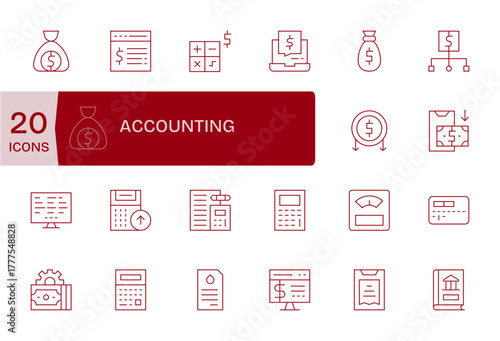 Accounting Comprehensive Vector Bundle with 20 Pixel Aligned Thin Line Retina Ready Icons
