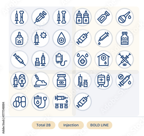 28 Bold Line Editable Vector Icons tailored for Injection 128x128 interface