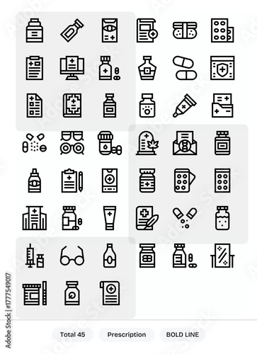 Prescription Scalable Vector Set featuring 45 Pixel Aligned Bold Line 256x256 Icons