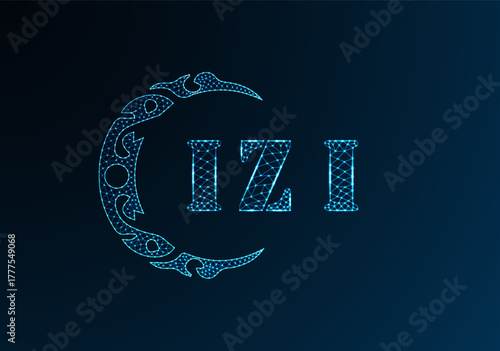 Low poly letter logo IZI design. IZI letter logo low poly vector design on blue color gradient background. IZI logo low poly design