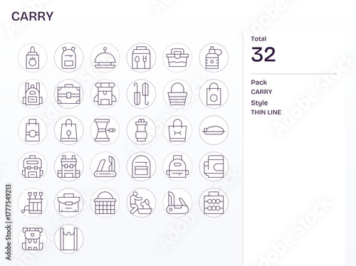 32 Retina Ready Vector Icons for Carry in Detail Enhanced Thin Line Format
