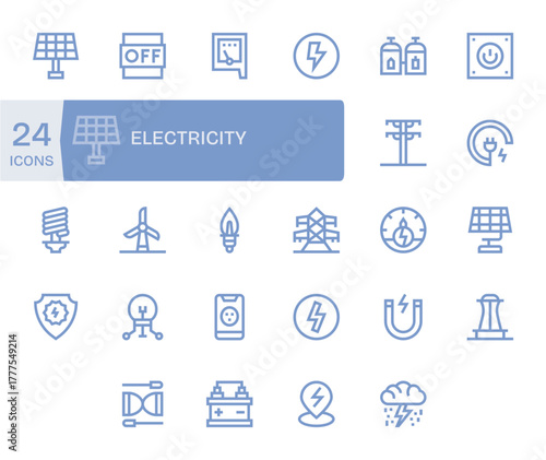 24 Electricity Display Perfect Vector Icons in High Resolution Bold Line Aesthetic