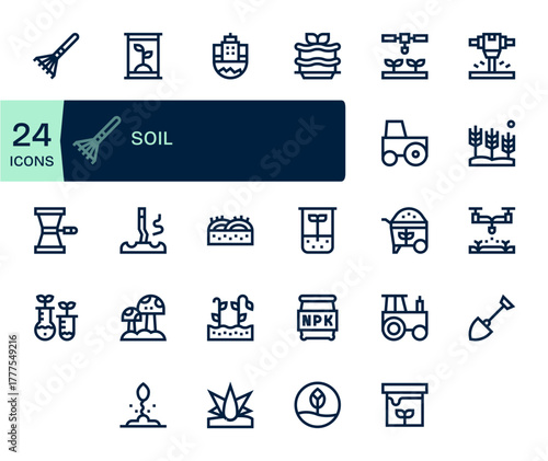 Soil Design Vector Icons featuring 24 Pixel Aligned Bold Line Style