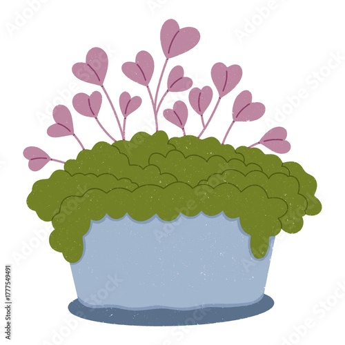 Cute houseplant with pink flowers digital sticker on white background.