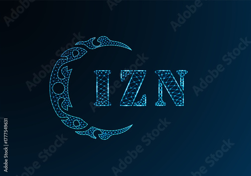 Low poly letter logo IZN design. IZN letter logo low poly vector design on blue color gradient background. IZN logo low poly design