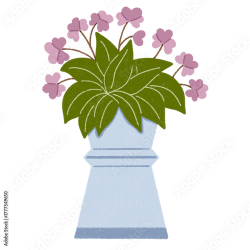 Houseplant with flowers drawing digital sticker on transparent background.