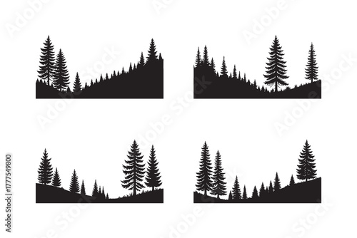 Pine Forest Silhouette Landscape Set – Coniferous Trees Vector Pack