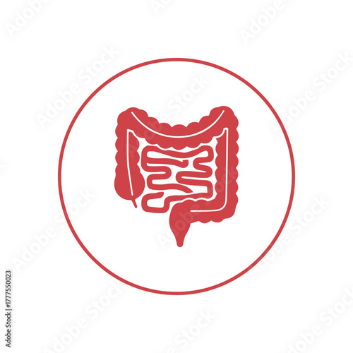 Intestine Illustration Red Icon Symbolizing Digestive Health Gut Microbiome Anatomy and Healthcare Education and Medical