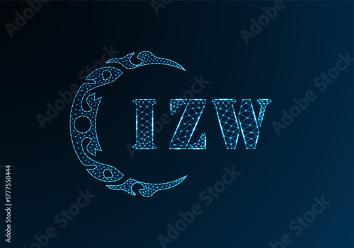 Low poly letter logo IZW design. IZW letter logo low poly vector design on blue color gradient background. IZW logo low poly design
