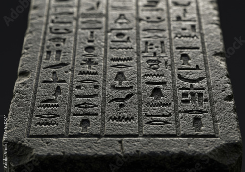 Ancient Egyptian stone tablet with detailed hieroglyphics showcasing historical inscriptions and symbols from a bygone era Generative AI
