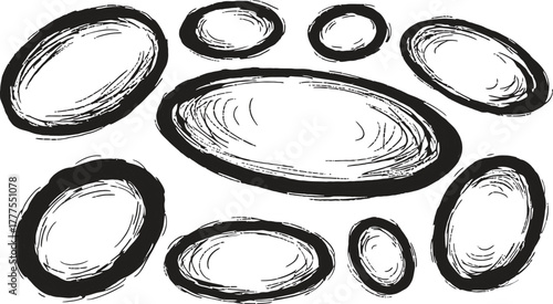 Dry paint stains brush stroke backgrounds set. Dirty artistic vector design elements, boxes, frames for text, labels, logo. Hipster stickers, paintbrush grunge stamp label backgrounds, circle frames.