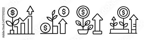 Investment growth concept showing money plants and rising graph for financial success and profit