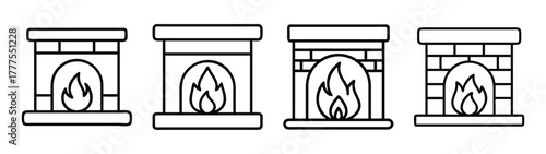 Fireplace vector icons set decorative fireplaces with fire flame illustration for design