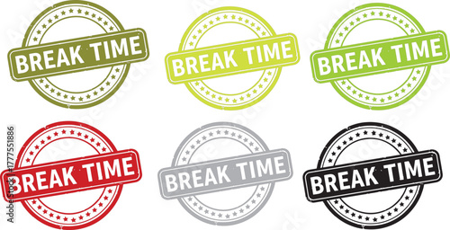 Break time grunge rubber stamps set in assorted vibrant colors