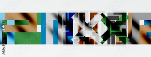 Abstract geometric shapes, varied colors, horizontal arrangement. Minimalist design, simple composition, modern aesthetic.