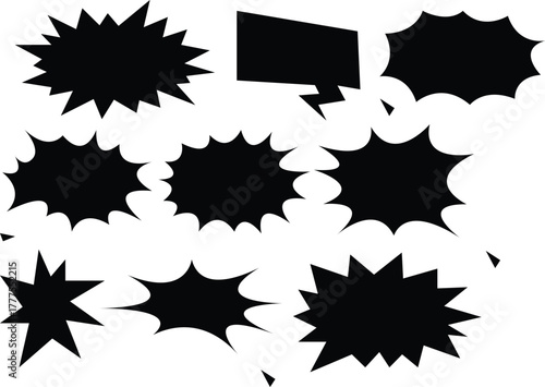 Comic burst, speech bubble, and text box silhouettes in vector style. essential graphic elements set for comic design, pop art, dialog highlights, and creative retro style storytelling