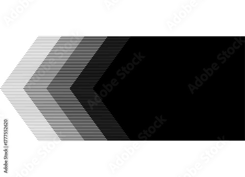 Thick vector arrow black on white background. Modern halftone pattern from lines. Striped Design element. Vector background. Pointer, direction, navigation. Place for text
