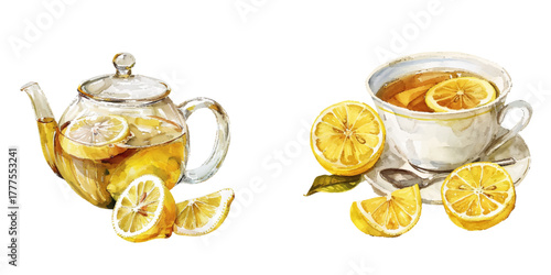 lemon tea watercolor vector illustration